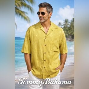 Tommy Bahama Men’s Silk Short Sleeve Button Up Casual Shirt Sz M Soft Lime Green